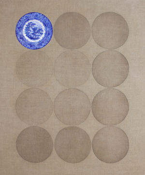 Linda mccue 23 Geneva 11 Circles 2014 Oil watercolour and textile dye on linen 120 x 110 cm