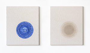 Linda mccue Geneva 4 Circles ab 2015 2017 Oil watercolour textile dye on canvas each 50 x 60 cm