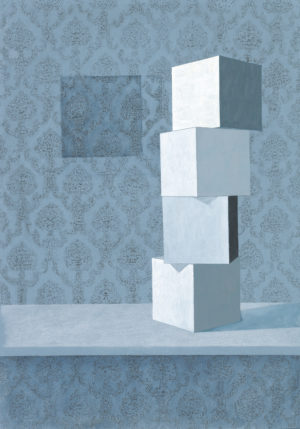Linda mccue Still life 4 cubes 2011 Pencil watercolour pastel on paper 56 x 31 cm